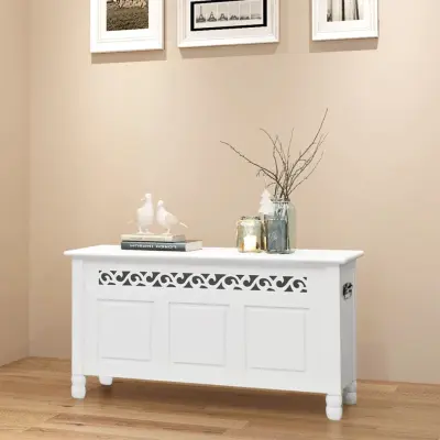 The Living Store Klop za Shranjevanje Baročni Stil MDF Bele Barve - Klop
