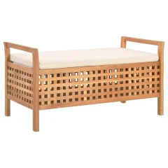 The Living Store Klop s prostorom za shranjevanje 93x49x49 cm trdna orehovina - Klop
