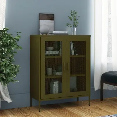The Living Store Omara za shranjevanje olivno zelena 80x35x101,5 cm jeklo - Omara
