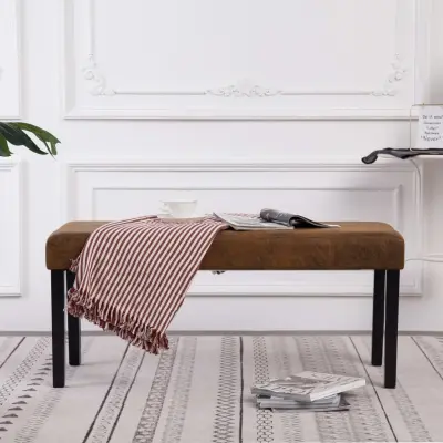 The Living Store Klop 106 cm rjavo umetno semiš usnje - Klop Za Hodnik