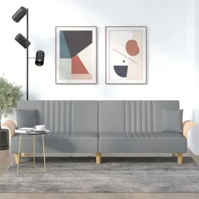 The Living Store Raztegljiv kavč z naslonjali za roke svetlo sivo blago - Raztegljiv Kavč