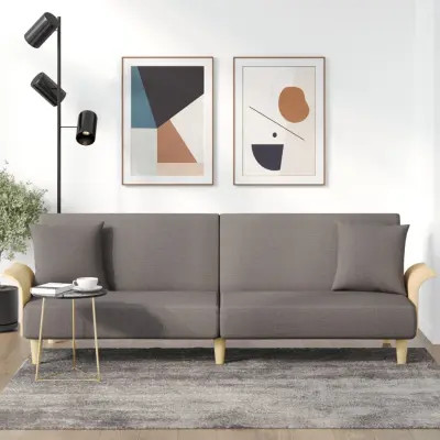 The Living Store Raztegljiv kavč z naslonjali za roke taupe blago - Raztegljiv Kavč
