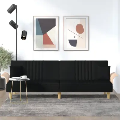 The Living Store Raztegljiv kavč z naslonjali za roke črno blago - Raztegljiv Kavč