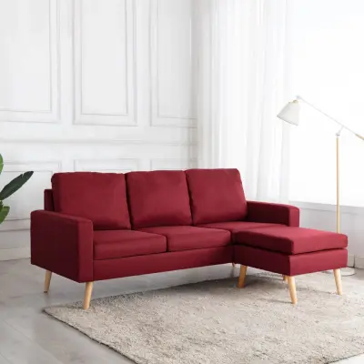 The Living Store Kavč trosed s stolčkom za noge vinsko rdeče blago - Zofa