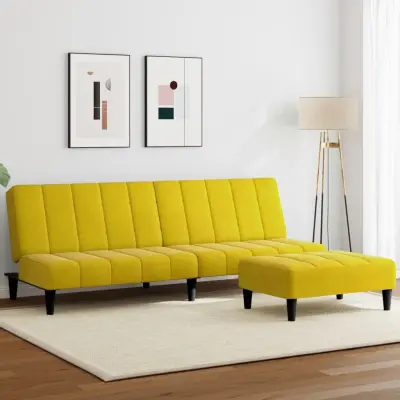 The Living Store Kavč dvosed s stolčkom za noge rumen žamet - Kavč Z Ležiščem