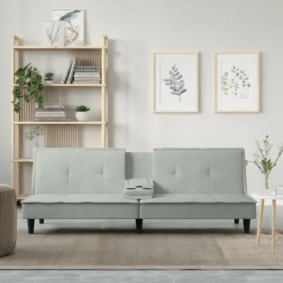 The Living Store Raztegljiv kavč z držali za skodelice svetlo siv žamet - Raztegljiv Kavč