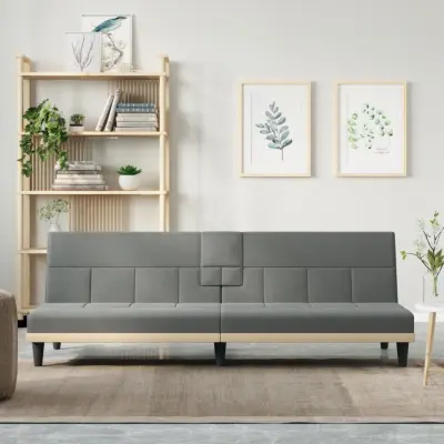 The Living Store Raztegljiv kavč z držali za skodelice temno sivo blago - Raztegljiv Kavč