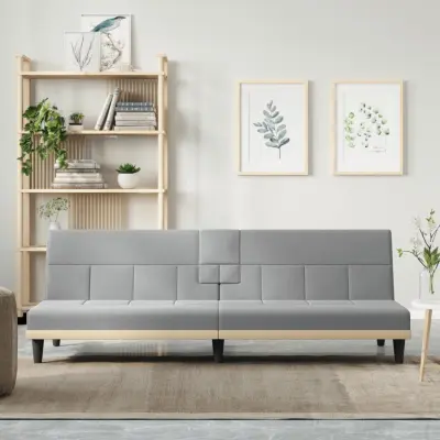 The Living Store Raztegljiv kavč z držali za skodelice svetlo sivo blago - Raztegljiv Kavč