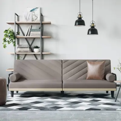 The Living Store Raztegljiv kavč z naslonjali za roke taupe blago - Raztegljiv Kavč