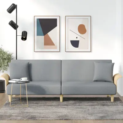 The Living Store Raztegljiv kavč z naslonjali za roke svetlo sivo blago - Raztegljiv Kavč