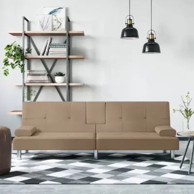 The Living Store Raztegljiv kavč z držali za skodelice kapučino umetno usnje - Raztegljiv Kavč