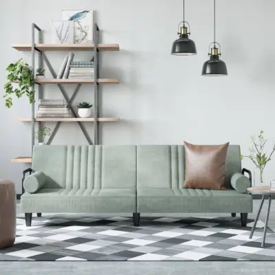 The Living Store Raztegljiv kavč z naslonjali za roke svetlo siv žamet - Raztegljiv Kavč