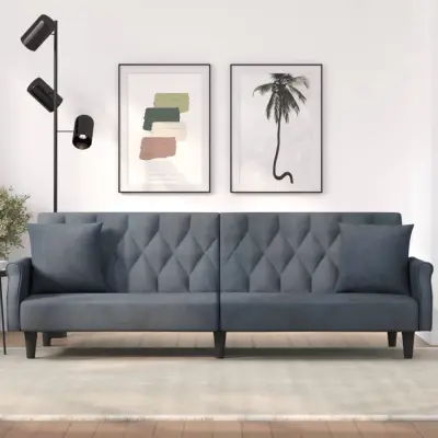 The Living Store Raztegljiv kavč z naslonjali za roke temno sivo žamet - Raztegljiv Kavč