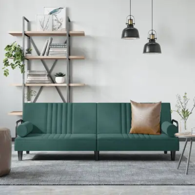 The Living Store Raztegljiv kavč z naslonjali za roke temno zelen žamet - Raztegljiv Kavč