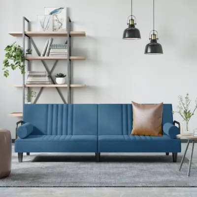 The Living Store Raztegljiv kavč z naslonjali za roke moder žamet - Raztegljiv Kavč