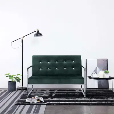 The Living Store Kavč dvosed z naslonjali za roke temno zelen krom in žamet - Naslanjač