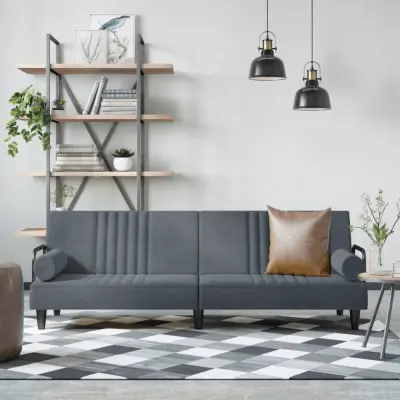 The Living Store Raztegljiv kavč z naslonjali za roke temno sivo žamet - Raztegljiv Kavč