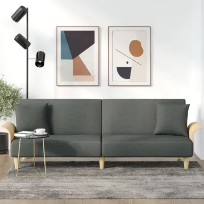The Living Store Raztegljiv kavč z naslonjali za roke temno sivo blago - Raztegljiv Kavč