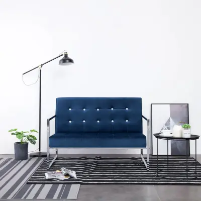 The Living Store Kavč dvosed z naslonjali za roke moder krom in žamet - Naslanjač
