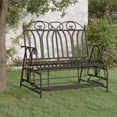 The Living Store Gugalna klop za 2 osebi 114 cm črno jeklo - Gugalna Klop