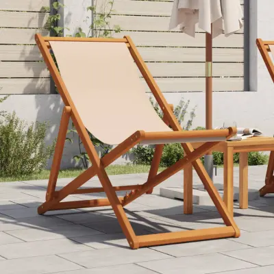 The Living Store Zložljiv stol bež trden evkaliptusov les in tkanina - Stol Za Plažo