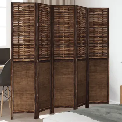 The Living Store Paravan 5-delni temno rjav trden les pavlovnije - Pregrada Za Prostor