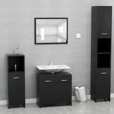 The Living Store Komplet pohištva za kopalnico črn inženirski les - Komplet Kopalniškega Pohištva