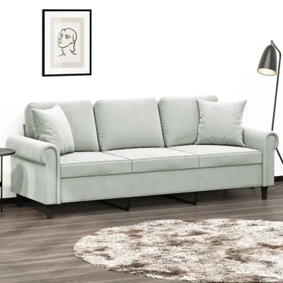 The Living Store Kavč trosed z okrasnimi blazinami svetlo siv 180 cm žamet - Trosed