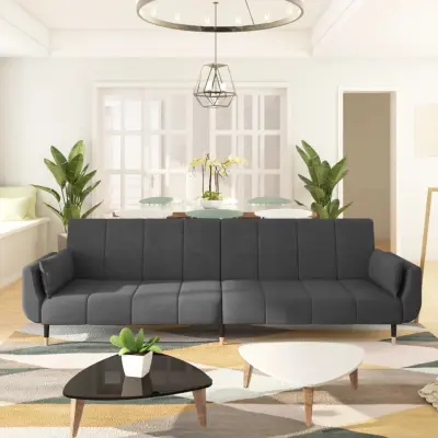 The Living Store Raztegljiv kavč dvosed z blazinama temno siv žamet - Raztegljiv Kavč