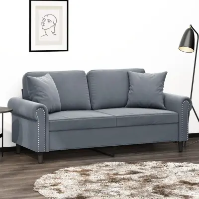The Living Store Kavč dvosed z okrasnimi blazinami temno siv 140 cm žamet - Dvosed