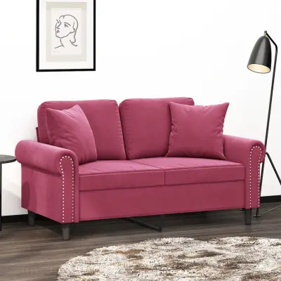 The Living Store Kavč dvosed z blazinami vinsko rdeč 120 cm žamet - Dvosed