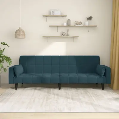 The Living Store Kavč dvosed z ležiščem in dvema blazinama moder žamet - Raztegljiv Kavč