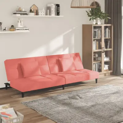 The Living Store Kavč dvosed z ležiščem in dvema blazinama roza žamet - Raztegljiv Kavč