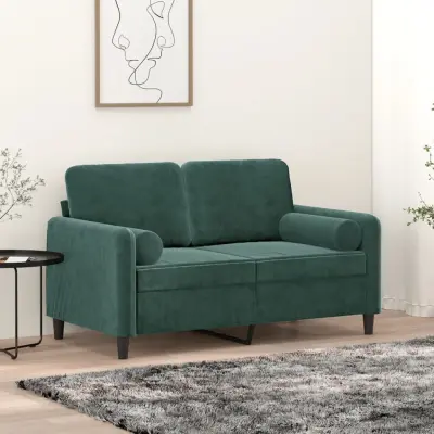 The Living Store Kavč dvosed z okrasnimi blazinami temno zelen 120 cm žamet - Dvosed