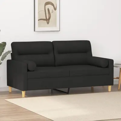 The Living Store Kavč dvosed z blazinami črn 140 cm blago - Kavč Dvosed