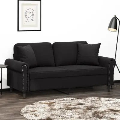 The Living Store Kavč dvosed z okrasnimi blazinami črn 140 cm žamet - Dvosed