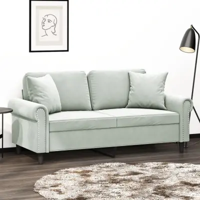 The Living Store Kavč dvosed z okrasnimi blazinami svetlo siv 140 cm žamet - Dvosed