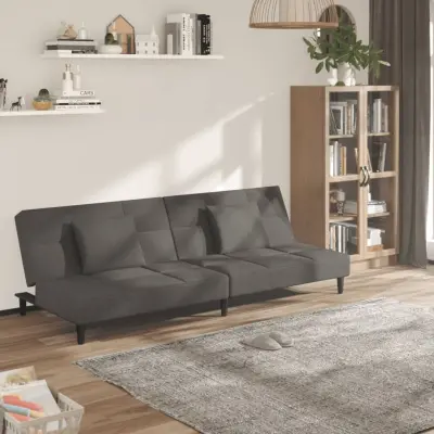 The Living Store Kavč dvosed z ležiščem in dvema blazinama temno siv žamet - Raztegljiv Kavč