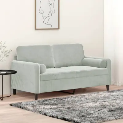 The Living Store Kavč dvosed z okrasnimi blazinami svetlo siv 140 cm žamet - Dvosed