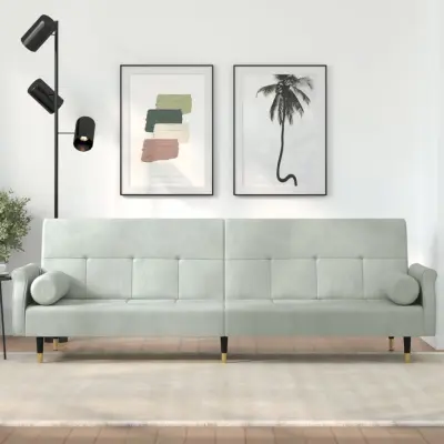 The Living Store Raztegljiv kavč z blazinami svetlo siv žamet - Raztegljiv Kavč