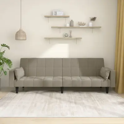 The Living Store Kavč dvosed z ležiščem in dvema blazinama svetlo siv žamet - Raztegljiv Kavč