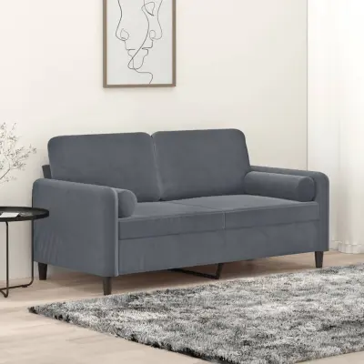 The Living Store Kavč dvosed z okrasnimi blazinami temno siv 140 cm žamet - Dvosed