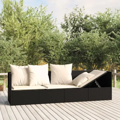 The Living Store Zunanji počivalnik z blazinami črn poli ratan - Zunanji Počivalnik