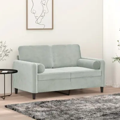 The Living Store Kavč dvosed z okrasnimi blazinami svetlo siv 120 cm žamet - Dvosed