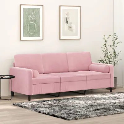 The Living Store Kavč trosed z okrasnimi blazinami roza 180 cm žamet - Trosed