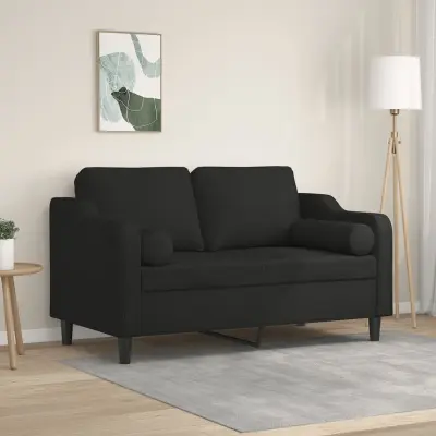 The Living Store Kavč dvosed z blazinami črn 120 cm blago - Kavč Dvosed