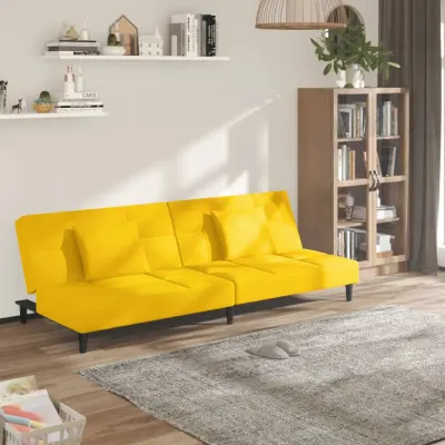 The Living Store Kavč dvosed z ležiščem in dvema blazinama rumen žamet - Raztegljiv Kavč