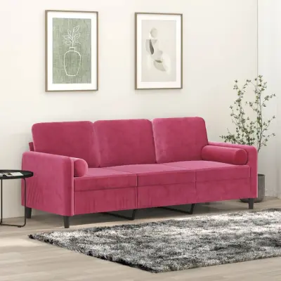 The Living Store Kavč trosed z okrasnimi blazinami vinsko rdeč 180 cm žamet - Trosed