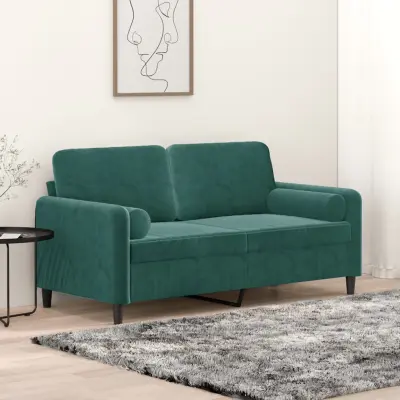 The Living Store Kavč dvosed z okrasnimi blazinami temno zelen 140 cm žamet - Dvosed