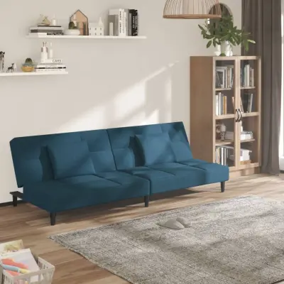 The Living Store Kavč dvosed z ležiščem in dvema blazinama moder žamet - Raztegljiv Kavč